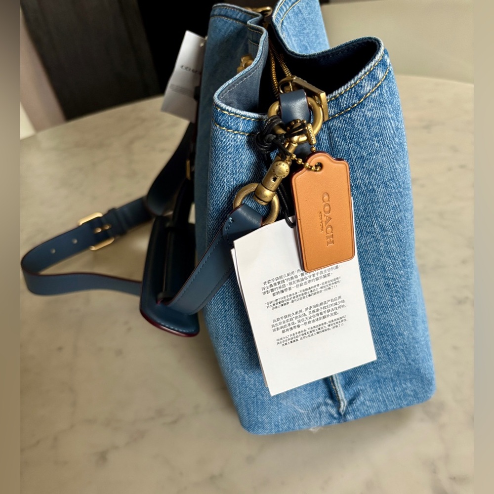 Coach Denim Shoulder Bag with Blue Leather Strap and Tan Tag - Picture 4 of 11